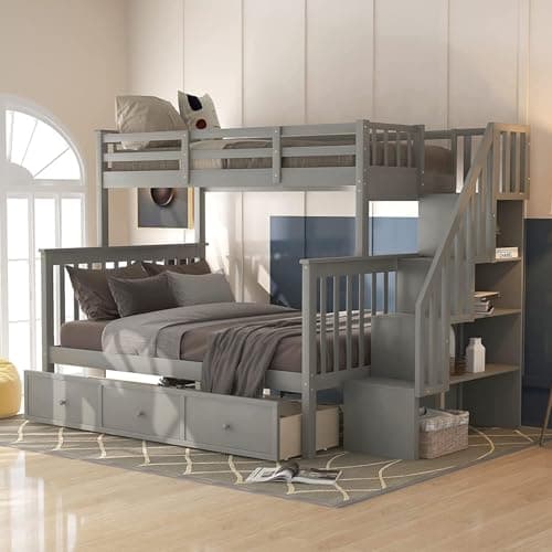 Harper & Bright Designs Twin Over Full Bunk Bed with Storage Stairs and Drawers