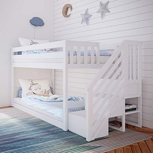 Max & Lily Twin Over Twin Low Bunk Bed with Stairs