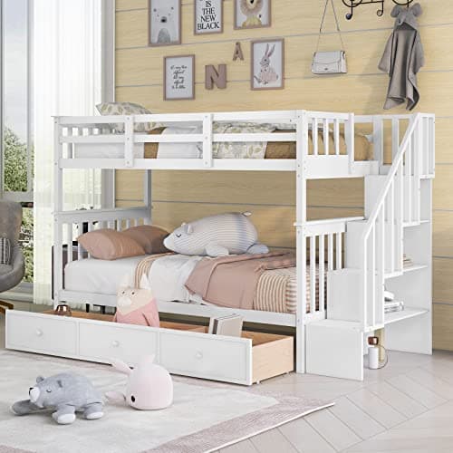 Harper & Bright Designs Bunk Bed with Storage Staircase