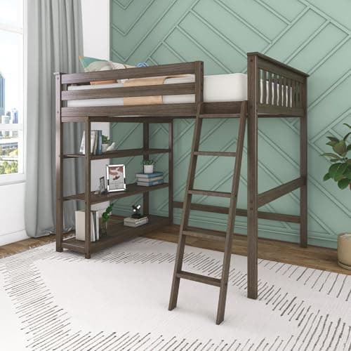 Max & Lily Full High Loft Bed with Bookcase