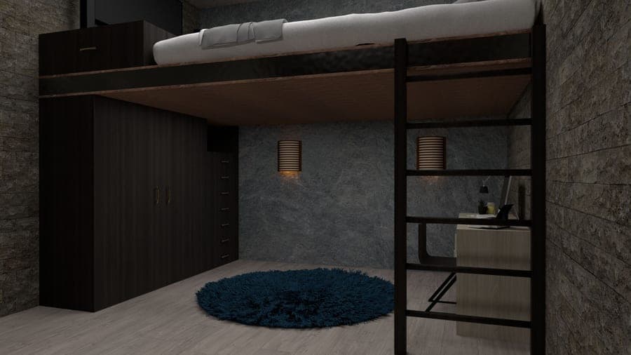 A compact space-saving bed in a small bedroom