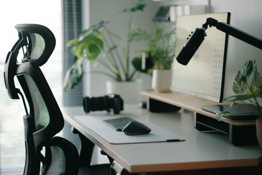An adjustable desk chair in a home office