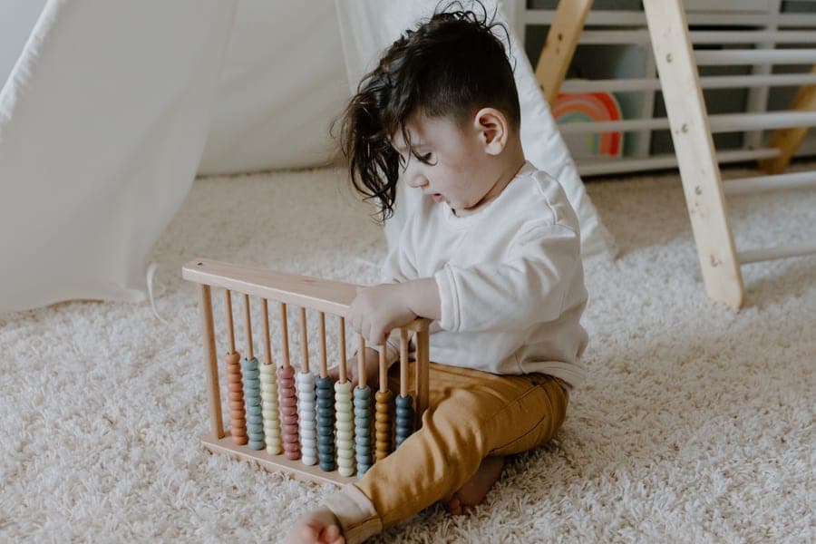 A toddler mattress on a low wooden bed frame