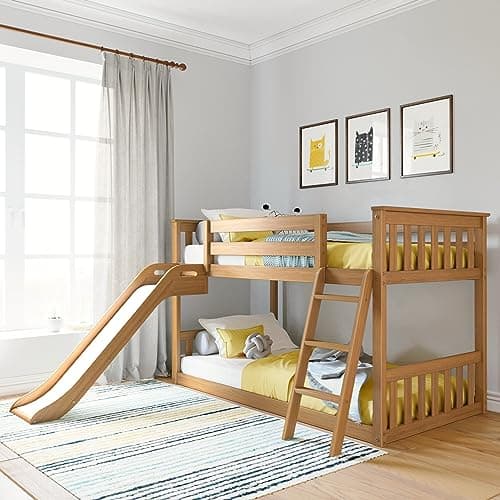 Max & Lily Twin Over Twin Low Bunk Bed With Slide