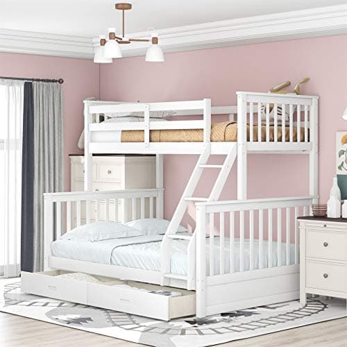 Harper & Bright Designs Twin Over Full Bunk Bed with Drawers and Ladder