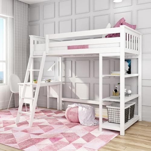 Max & Lily Twin High Loft Bed with Bookcase and Desk